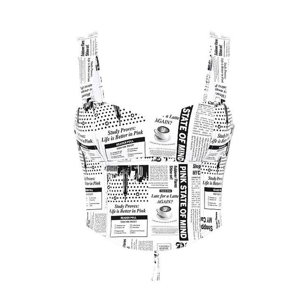 Victoria's Secret PINK Black and White Newspaper Print Corset Top - Large